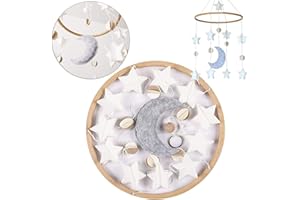 SUNSHINE SMILE Mobile Baby Windspiele, Mobile Babybett Bettglocke Hölz mit Sterne aus Filz Anhänger für Jungen Mädchen, Hängende Bettglocke für Neugeborenen Kinderzimmer Babyzimmer Deko