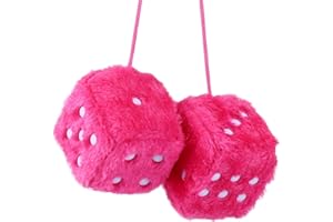 PRYON 2 Pcs Fluffy Dice for Car,Girls Cars Accessories Hanging Mirror Aesthetic Cute Decoration Furry Interior Plush Ornament Lucky Dices Personalised Soft Square Vintage Rose Red 6 X 6cm,for Women Men