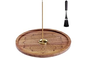 POFIBO Räucherstäbchen Halter, Holzlotus Räucherstäbchenhalter, 3-Loch Räucherstäbchenhalter mit Auffangschale und Reinigungsbürste, Ideal für Yoga Meditation und Heimdekoration