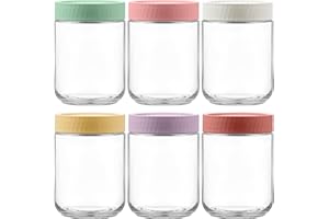 Danmu Art 6-Pack 500ml Glass Jars with Airtight Lids – Meal Prep Containers for Overnight Oats, Yogurt, Pudding, Cereal, Salad & Snacks – Clear Kitchen Food Storage Jars, Portion Control (6 Colors)