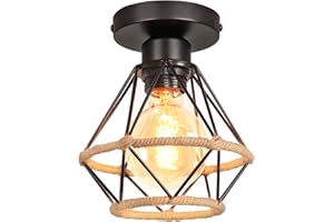 PETITES ECREVISSES Plafonnier Luminaire Industrielle Design Diamant Chanvre Corde Ø16cm Métal Lustre Suspension Abat-Jour Rétro Design E27 pour cuisine salon chambre (Plafonnier-1pcs)