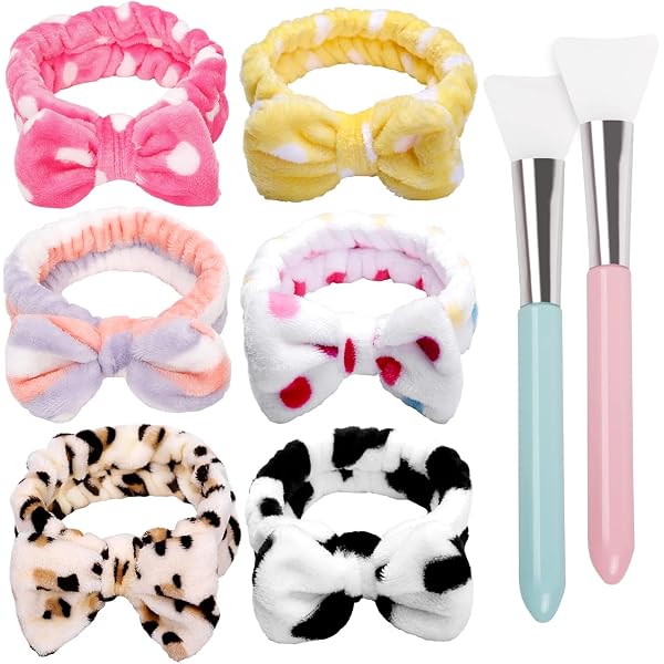 3 Stück Plüsch-Haarband Set – Mit Armbändern & Maskenpinseln, Elastisch, Weiches Fleece, Korallenrot/grau/rosa