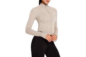 QUEENIEKE Women's Sports Jacket Slim Fit Crop Running Jackets Full Zip Front Yoga Tops with Thumb Holes