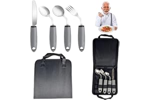‎AGCTRLER 4-teilig Parkinson Besteck Rechtshänder, 85 g Gewichtetes Besteck bei Tremor für Behinderte Handzittern und Arthritis, 42° Winkel Adaptives Besteckset, Esshilfen mit rutschfestem Griff (Schwarz)