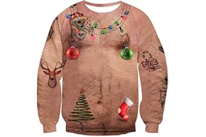 Psafagsa Pulls de Noël Hommes Drôle 3D Pull à Manches Longues Sweatshirt Moche de Noël Christmas Ugly Sweater Sweat de Noël Moche Cadeau de Noël