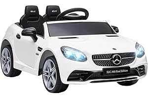 AIYAPLAY Coche Eléctrico para Niños de +3 Años, Mercedes SLC 300, Coche Eléctrico 12V, con Mando a Distancia 2,4 G, Ruedas Traseras con Suspensión, Faros LED, Música, USB, Motor Doble, Blanco