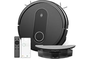 VEXILAR Robot Aspirador y Fregasuelos,con Potente Succión,Tanque de Agua,Autonomía 120 min,Aspirador Robot Múltiples Métodos de Control y Modos de Limpieza,Robot Aspirador para Suelo Alfombra y Pelo,Negro