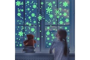 BSITSSS 125 Pcs Vetrofanie Natalizie, Fluorescente Decorazioni Natalizie Addobbi Natalizi Stickers Adesivi Natale per finestre,Fiocchi di Neve Decorativi DIY Riutilizzabile Statico Adesivi Natalizi(A)