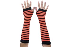 AUSUAYA Striped Gloves Long Fingerless,Women Winter Knitted Arm Warmers For Punk Rock & Cosplay Goth Halloween Party GB-WM-S-G5