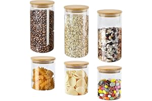 ANNTIM Juego de 6 Tarros De Cristal Con Tapa, 3 * 1200ml Botes Cocina Almacenaje Cristal + 3 * 800ml Botes Cristal Con Tapa, Botes Cristal Cocina Almacenaje Frascos De Vidrio Tarros Cocina