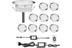 CHNXU 10 Pack RGB Deck Lights, 80mm Large Colour Changing Decking Lights Outdoor Low Voltage 12v IP67 Waterproof Deck Lighting Kits [Energy Class A]