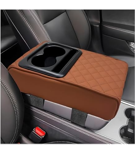 PETMGCOO Universal Car Center Console Armrest Cover - Microfiber Leather With 2 Storage Pockets, Black