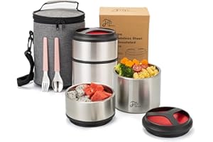 Lille Home Thermos per Alimenti da 1500 ml, Contenitore per Pranzo/Snack, in Acciaio Inossidabile, Isolante sottovuoto, impilabile, a 2 Livelli (Rosso)