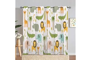 ANHOPE Safari Tier Löwe Elefant Blickdichte Gardinen mit Ösen Thermo Vorhänge Kinder Jungen Mädchen Vorhang Blackout Curtain Wohnzimmer Schlafzimmer Verdunklungsvorhänge 2er Set H 214 x B 140 cm