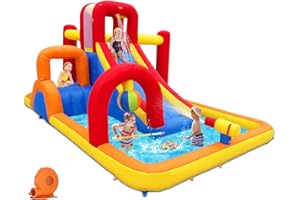 Baralir Perfect Garden-Sized Bouncy Castle with Entertainment Bundle, Inflatable Water Slide, Tough Construction, Easy Setup, and UK Safety Standards