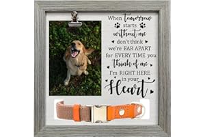 FINGERINSPIRE Pet Memorial Picture Frame 23x23cm Don't Think We're Far Apart for Every Time You Think of Me I'm Right Here In Your Heart Wood Passed Dog Cat Frame with Photo Clip & Collar Holder