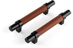 Brute Strength - Tiradores para muebles - Cuero plena flor y acero - Negro y marrón - 4 piezas - 150 mm - 96 mm - Tirador de armario, tirador de puerta para cocina, baño, armarios, cómoda