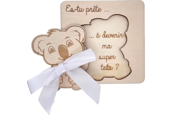 Ernestine - Carte annonce tata pour grossesse - cadeau naissance original - annonce bébé tante et oncle originale - idée carte annonce grossesse surprise - carte en bois annonce bébé tati
