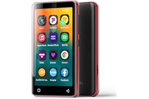 innioasis 80GB MP3 Player with Bluetooth and WiFi, MP3 MP4 Player with Spotify,Pandora,Amazon Music,Audible, 4" Touch Screen Android Streaming Music Player for Kids (Red-Black)