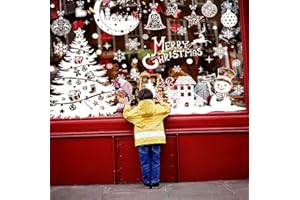 Lonya Decoration Noel Stickers Noel Fenetre - 4 Feuilles Sticker Autocollants Fenêtre Grand Sapin de Noël Renne Flocon de Neige DIY Statique Autocollants PVC Autocollants Réutilisables (Blanc)