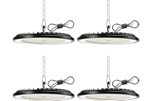 NFOIEIS 4PCS UFO LED Lámpara de Alta Bahía 200W, 30000LM Superbrillantes Focos Led Interior Techo, 6000K Blanco Frío Iluminación de Almacén, IP65 Impermeable Lampara Industrial para Garaje Fábrica Taller