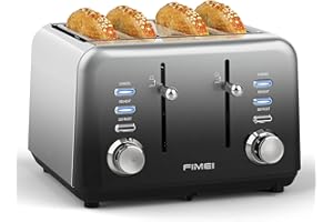 FIMEI Toaster 4 Slice, Extra Wide Slot Stainless Steel Toaster, Automatic Toaster, 7 Browning Setting with Defrost/Reheat/Cancel Function, Removable Crumb Tray (Gradient)