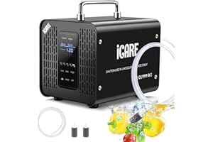 ICARE Generatore di Ozono Intelligente per Acqua e Aria 60000mg/h, Purificatore d'Aria Digitale Deodorante per 300㎡, Ozonizzatore Industriale per Auto, Bagni, Fumo, Animali Domestici, Odori, Frutta, Verdura
