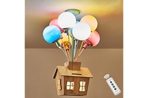 ‎BOBOPAI BOBOPAI Kinderzimmer Deckenleuchte Mit Fernbedienung, LED Holz Kinder Pendelleuchte, Runden Glas Ballon Lampe, Modern Cartoon Hängelampe Für Junge Mädche Schlafzimmer, Babyzimmer (E27 Glühbirne*9)
