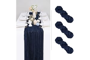 Showgeous 3 Pack Navy Blue Cheesecloth Table Runner Gauze Table Runner 10FT Long Semi-Sheer Table Runner Boho or Rustic Wedding Table Decor for Wedding Decor Arch Draping Bridal Shower Holiday Party