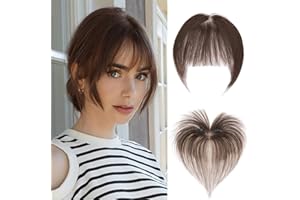 MY-LADY Clip in Pony Echthaar 100% Remy Haar mit 2 Clips, Französischer Pony Fringe Extensions Bangs Natürliche Haarteile Echthaar für Damen Farbe Mokkabraun