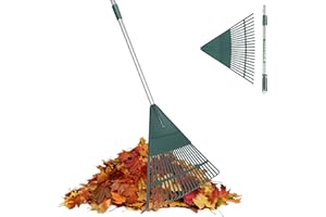 ORIENTOOLS Garten Laubrechen, Garten Rechen für Rasen Laub mit verstellbarem Griff 107 bis 156 cm Rechen, 22 Starke Zinken Kunststoff Kopf Strauch Rechen, Landschaftsbesen für Rasen und Blätter