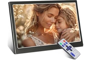 TSITSC Cadre photo numérique de 25,4 cm avec télécommande, en métal, calendrier, fonction horloge, musique, photo, lecteur vidéo, prend en charge les cartes USB/SD (noir)