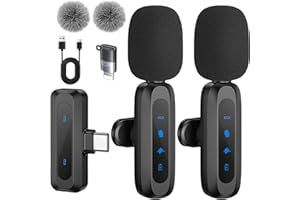 Aohcae Kabelloses Lavalier Mikrofon, Mini Mikrofon für iPhone & Android,Vlogging, Facebook, Live, TikTok