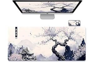 OLDBER Tappetino Mouse Anime XXL, Tappetino Mouse Gaming e Sottomano Scrivania, Migliora Velocità e Precisione, Antiscivolo, 30 x 80 cm, Stile Pittura a Inchiostro/Excel