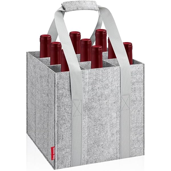 Flaschentasche Filz 9 Flaschen - 24x24x28cm Grau Mit Trennwänden