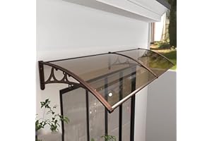 KUFU01 Pensilina Tettoia per Porta Balcone Esterno,Pensilina Tettoia in Policarbonato,Tendalino per Finestra,Tenda da Veranda Blocco Uv al 99%,Larghezza 60/80/100/120/150 Cm Opzionale (60x100cm/24"x39")