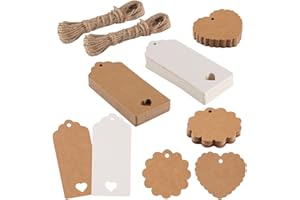 ‎YOOSSO 100 Stück Geschenkanhänger Kraftpapier, Kraftpapier Anhänger zum Beschriften Papieranhänger mit 16m Jute Schnur Blanko Geschenkanhänger Weihnachten Handmade Label