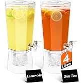 Lifewit 4L Large Beverage Dispenser, Plastic Bottle with Tap, Water Jug with Holder for Cocktails, Juices, Lemonade and Tea,