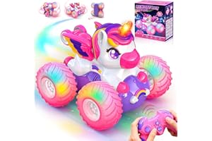 HappyGoLucky Ferngesteuertes Auto Mädchen ab 3-10 Jahre, 2.4Ghz 4 WD RC Auto Spielzeug Monster Truck mit LED Licht, RC Car Einhorn Geschenk Mädchen - Weihnachts Geschenke Kinder