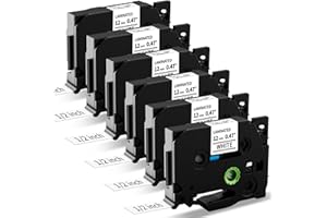 MarkField 6x Nastro per Etichette Compatibile con Brother P-touch TZ TZe-231 Nero su Bianco per Brother Ptouch PT-1000 PT-1010 1080 H105 H100LB/R H107 D200 D400, 12mm x 8m