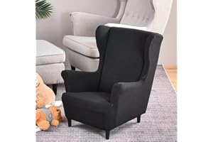 Highdi Kinder Sesselhusse Ohrensessel aus Jacquard, Kindersessel Bezüge Hoher Rücken, Elastischer Elasthan Sesselhusse für Relaxsessel, Fernsehsessel, Lesesessel (Schwarz)