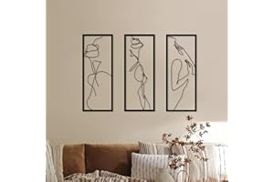 Resama 3 Stück Metall Minimalistische Abstrakte Frau Wandkunst Modern Single Line Female Home Hanging Wandkunst Dekor für Wohnzimmer Schlafzimmer Badezimmer(Schwarz,Eleganter Körper)