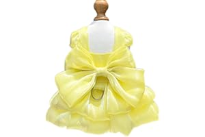 Yaopelky Vestito da principessa per cani di piccola taglia e gatto, con fiocco, con anello a D, vestito da sposa per cuccioli, gonna tutù, costume estivo per cagnolini, colore giallo, S (8-2,5 kg)