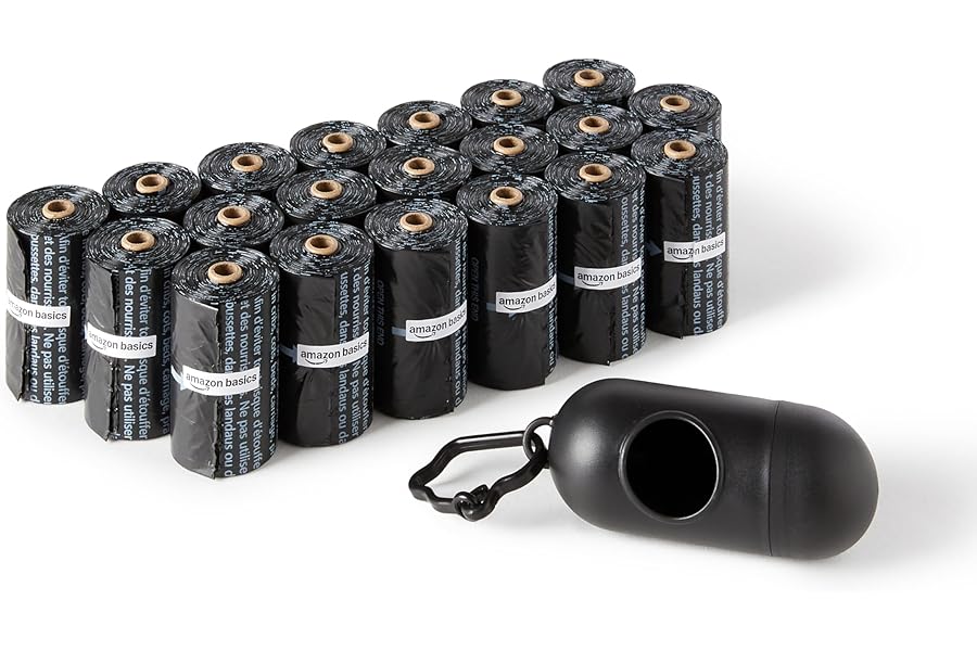 Amazon Basics à déjections canines avec distributeur et clip pour laisse, Sans parfum, lot de 300 sacs, 20 lot de 15