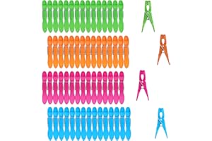 Mauepersu Lot de 60 pinces à linge multicolores, 4 couleurs, en plastique, avec ressort à anneau extérieur stable, pinces à linge antidérapantes pour corde à linge ou séchoir à linge