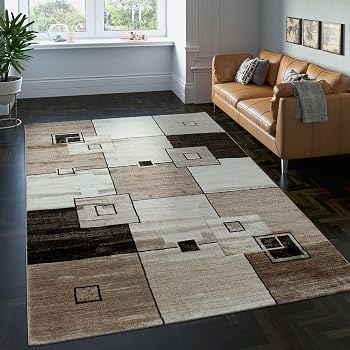 Paco Home Edler Designer Teppich Konturenschnitt Kariert In Braun