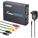 LiNKFOR 1080P RCA Convertisseur S-Vidéo vers HDMI avec Alimentation Adaptateur 3RCA AV CVBS Composite S-Vidéo R/L Audio vers 