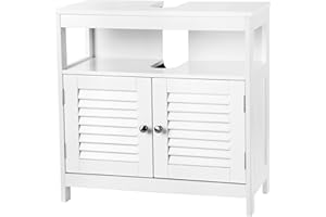 ‎VASAGLE VASAGLE Szafka pod umywalkę, szafka pod umywalkę, dużo miejsca do przechowywania, szafka łazienkowa z drzwiami lamelowymi, 2 półki, 60 x 60 x 30 cm, biała BBC02WT