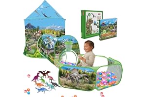 Kids Play Tent, STLOVe 3 in 1 Ball Pit for Toddler with Crawling Tunnel, Customized Dinosaur Playhouse, Pop Up Kid Toys Tent Fort With Gift Box & Storage Bag for Boy, Girl's Holiday&Birthday Gifts