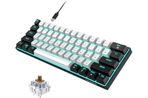 ‎SNPURDIRI Snpurdiri 60% kabelgebundene mechanische Gaming-Tastatur, 61 Anti-Ghosting-Tasten, Blaue LED-Hintergrundbeleuchtung, ultrakompakte Zwei Ständer(Braune Schalter/Schwarz Weiß)